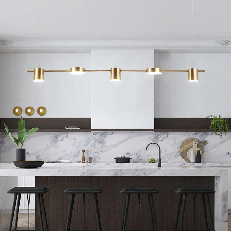 Brass Linear LED Dining Pendant Light for Kitchen Island