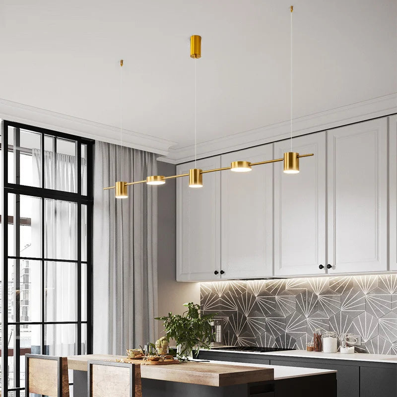 Brass Linear LED Dining Pendant Light for Kitchen Island